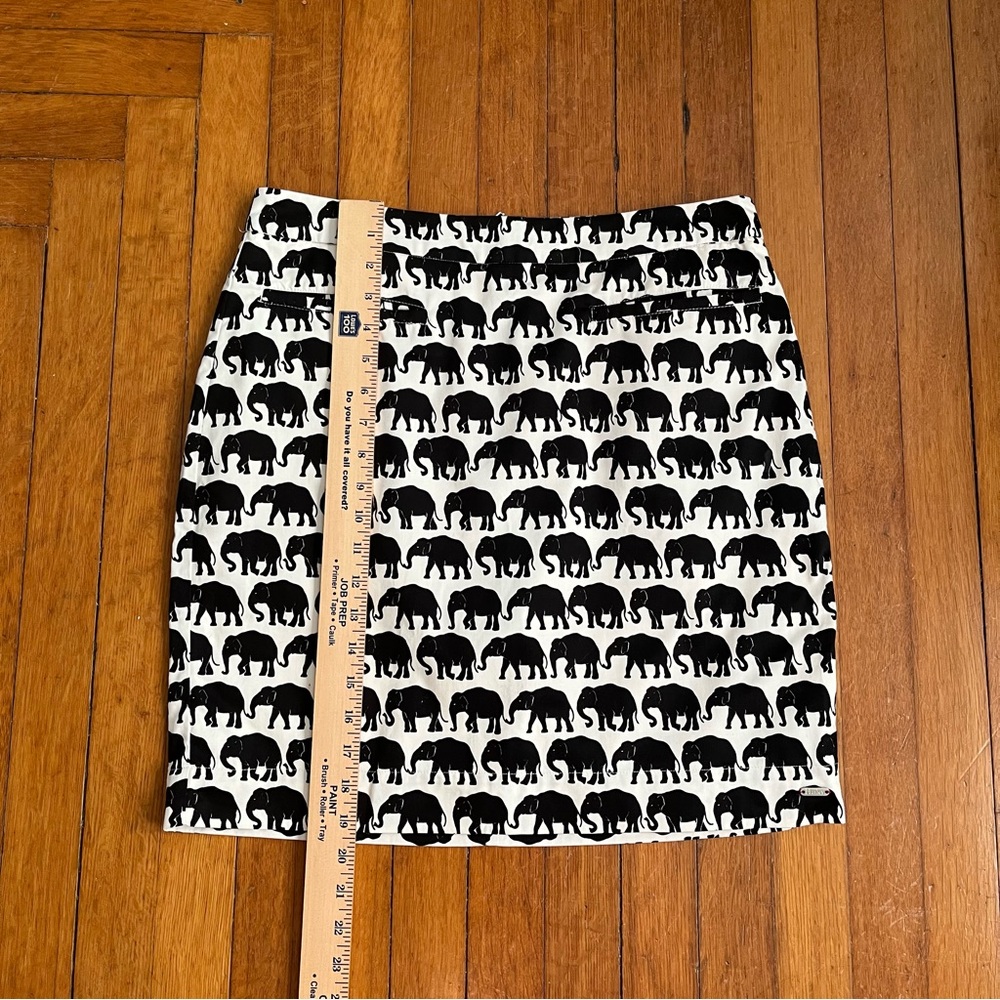Hatley Sateen Elephant Pencil Skirt Sz 8 Black & White Pockets Lined Artsy Boho - Picture 13 of 15